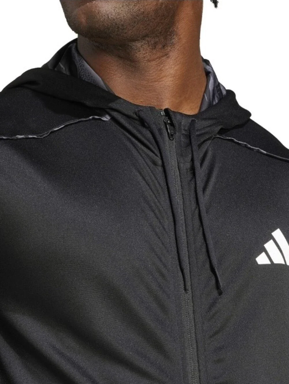 Adidas Men's Essentials Regular-Fit Camo Piped Full-Zip Hooded Track Jacket Blk